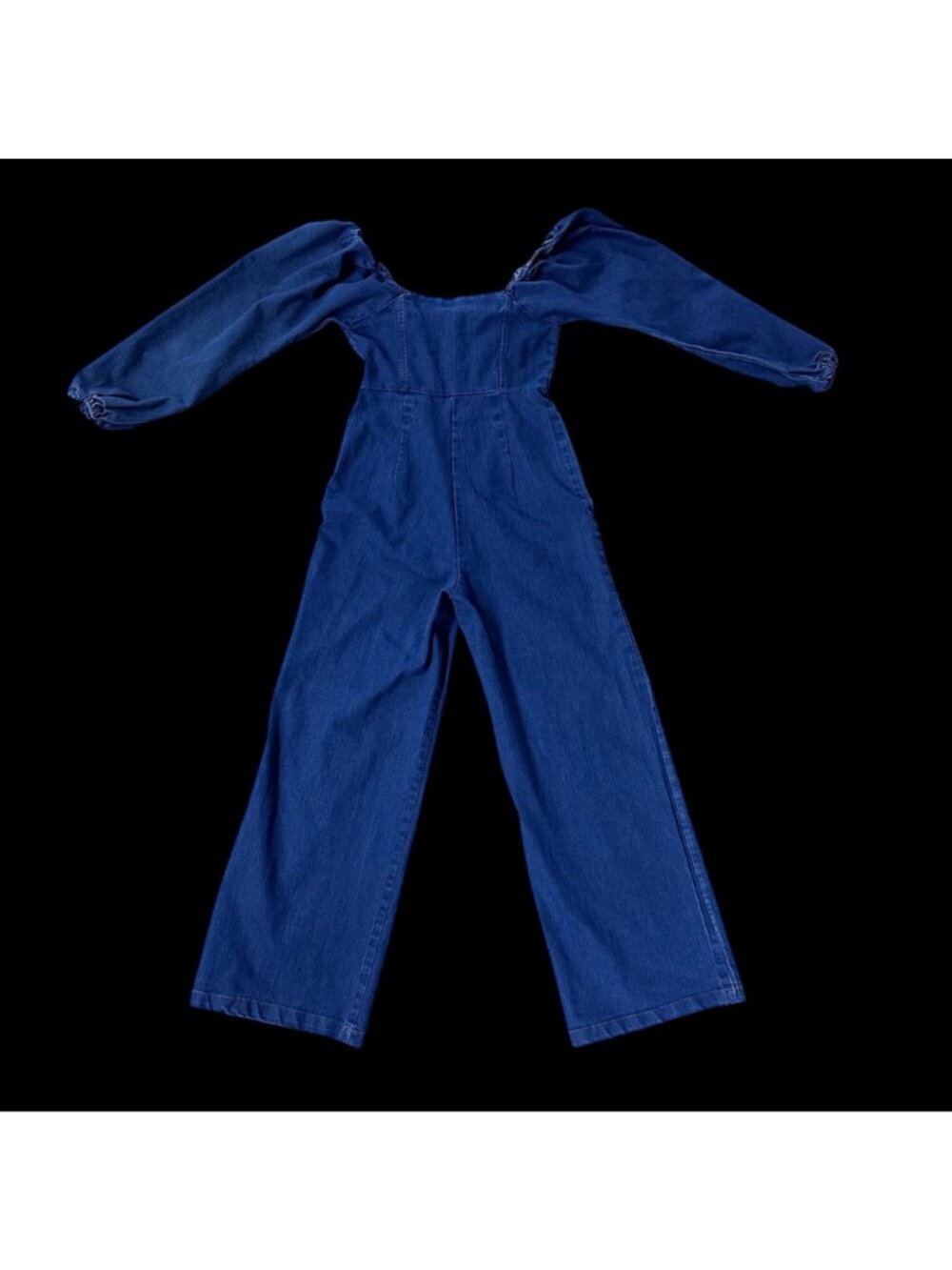 Denim Jumpsuit Puff Long Sleeve Snap Front Blue Jean Romper Pantsuit READ - Picture 3 of 9